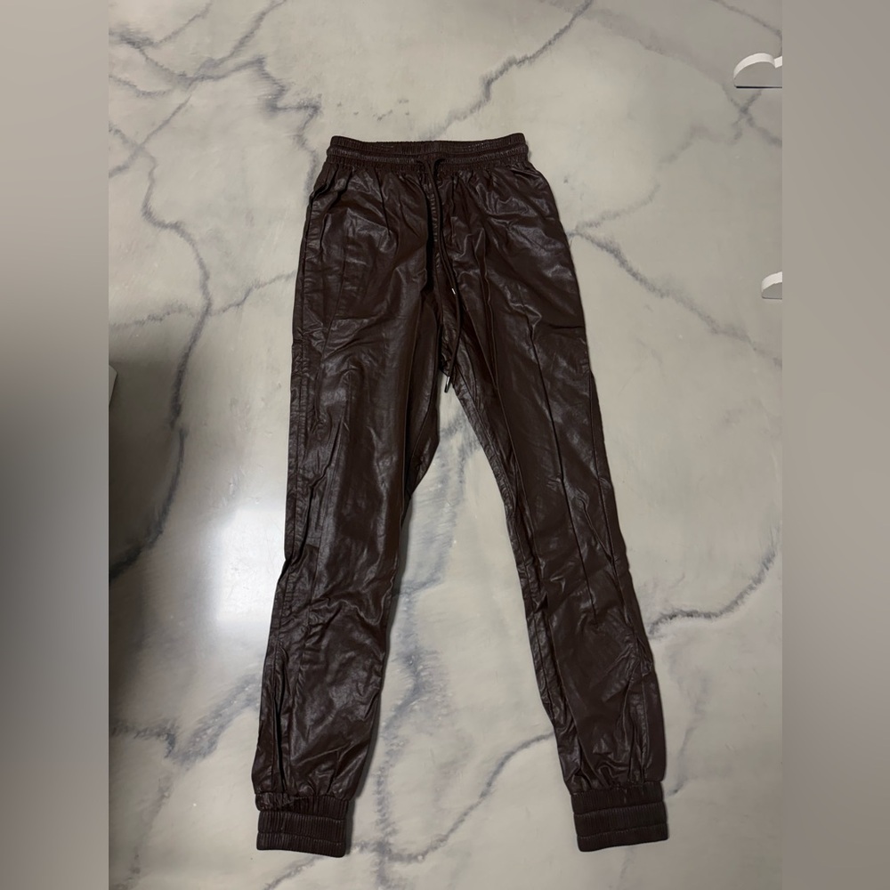 JLUXLABEL Chocolate leather Fabric pants